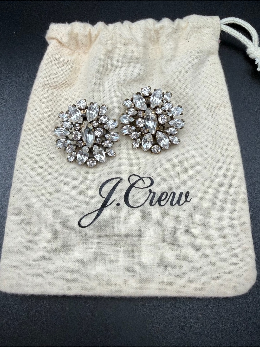 Gorgeous J. Crew Crystal Rhinestone Cluster Earrings #608 w Dust Bag Appx 1 1/4”